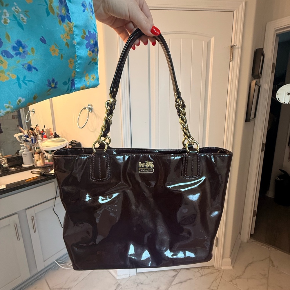 Coach Shiny Dark Brown Tote